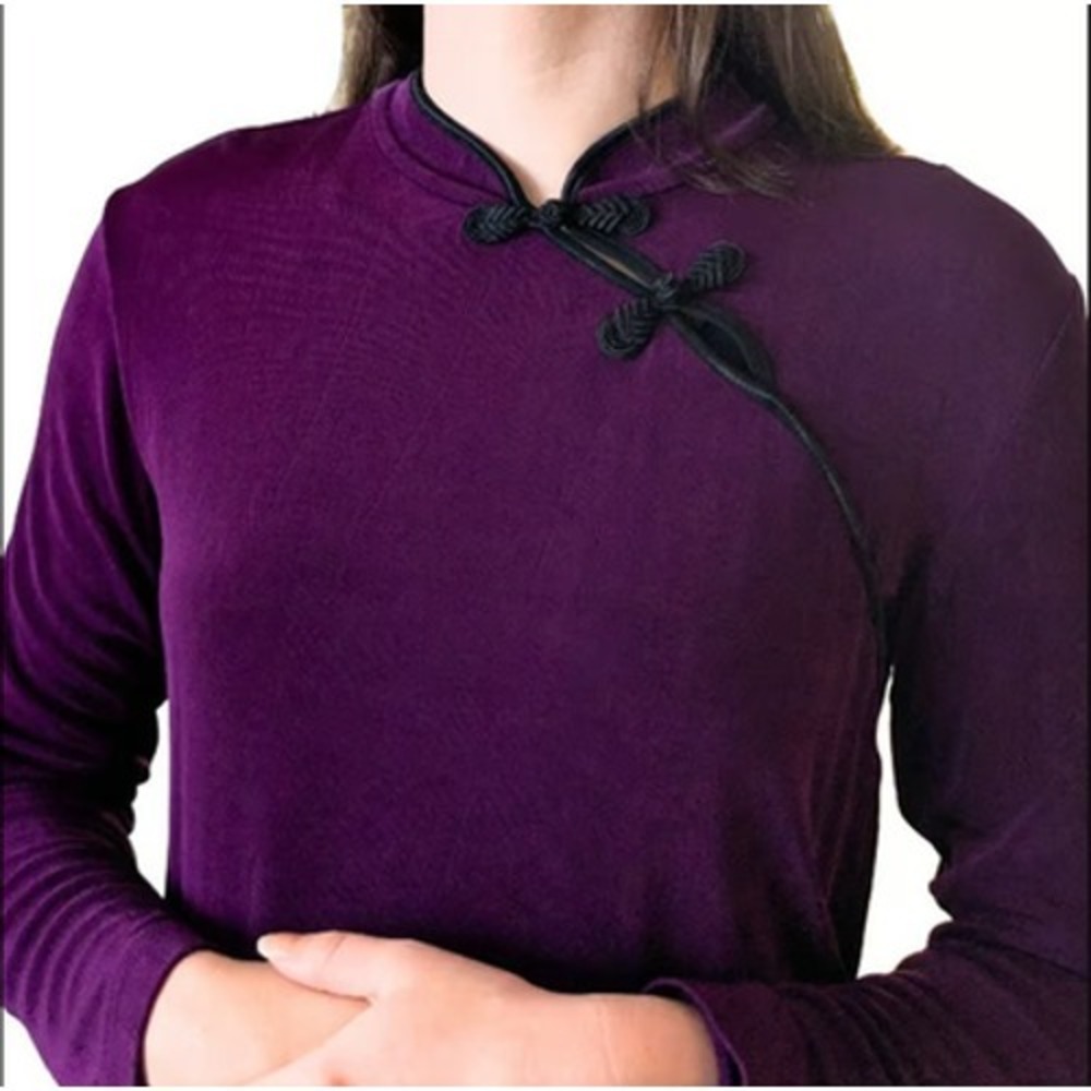 Chico's Travelers Blouse Womens 2(L/12) Purple Mandarin Collar Asian Buttons Top - Picture 2 of 11